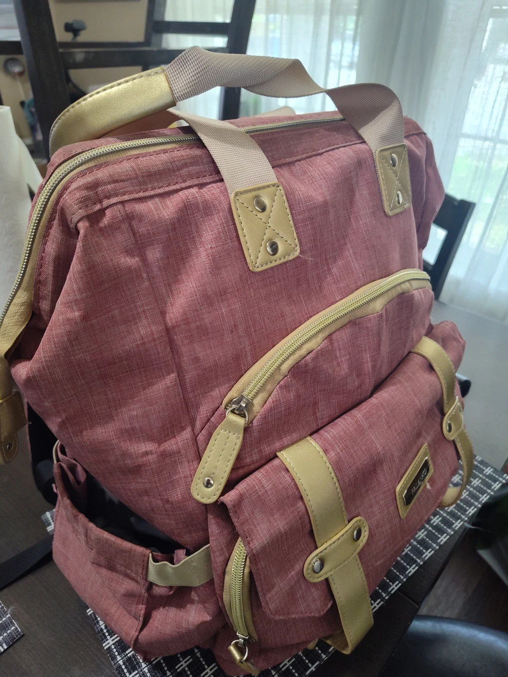 Dusty Rose Canvas Backpack with Cream Trim